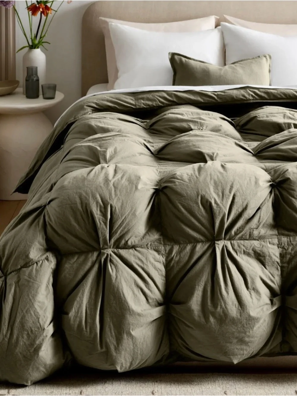 Quince Organic Cotton Pintuck Twin Comforter in Dusty Olive